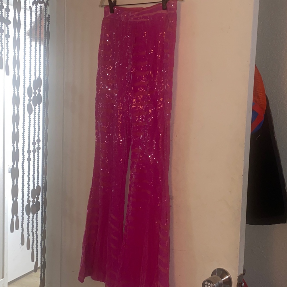 Elegant Pink Sequin  tiger stripe bell bottoms